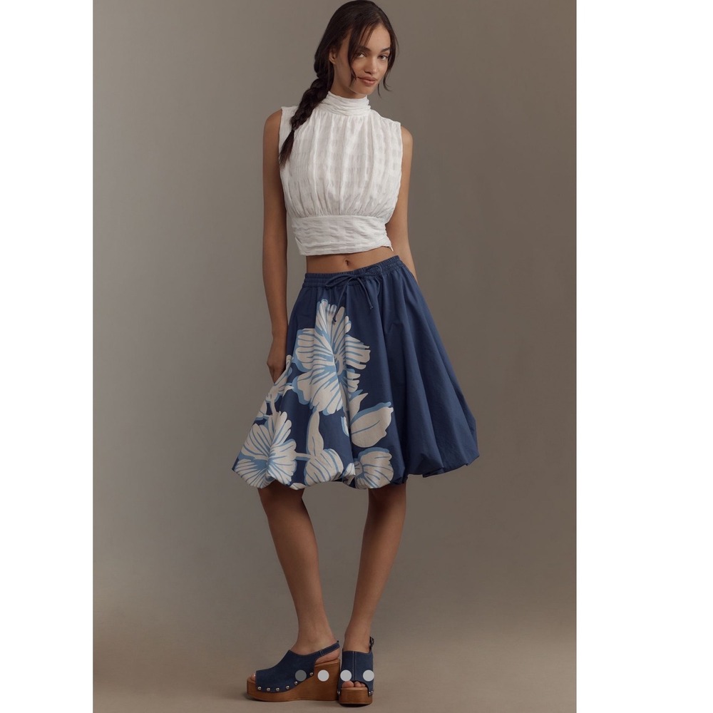 Anthropologie‎ Mauve Bubble it Up Drawstring Knee-Length Skirt XXS $128